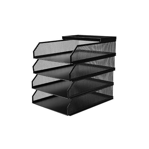 lskdnrufh Stapelbares Papierfach mit 4 Ebenen, Schreibtisch-Organizer aus Metallgeflecht, Sortierer, Briefablagen, Ablageregal for Akten und Dokumente for Zuhause, Büro, Schule (schwarz) von lskdnrufh
