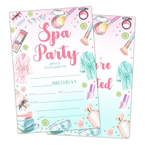 ltazhyi Spa-Geburtstagsparty-Einladungskarten für Frauen und Mädchen, Make-up-Party, Geburtstagsfeier, Einladungskarten, Zubehör, 20 doppelseitige Einladungen zum Ausfüllen mit Umschlägen -04 ltazhyi Spa-Geburtstagsparty-Einladungskarten für Frauen und Mädchen, Make-up-Party, Geburtstagsfeier, Einladungskarten, Zubehör, 20 doppelseitige Einladungen zum Ausfüllen mit Umschlägen -04 von ltazhyi