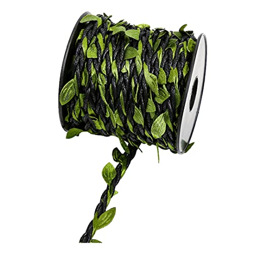 2 Rollen gewachste Jute-Schnur mit simuliertem Blatt geflochtene künstliche Ranke natürliche Juteblatt-Band kreatives Hanfseil, schwarz von luchike