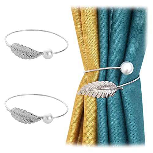 2 Stück elegante Perlenblatt-Vorhanghalter Metallspule Vorhang-Raffhalter ohne Bohren ohne Haken Vorhänge Raffhalter Silber von luchike