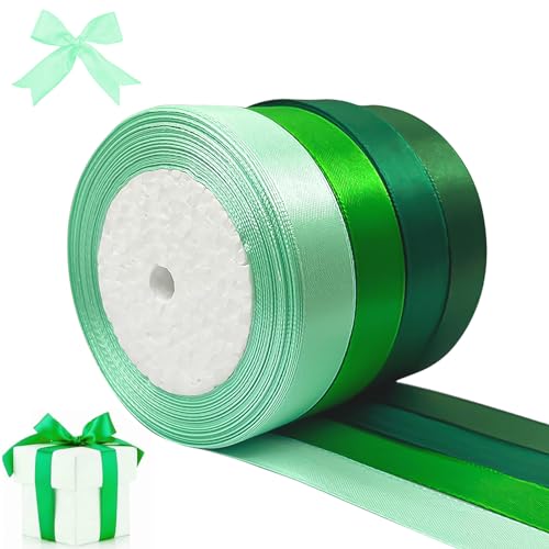 luckaide 88m Satinband Grün, 20mm Geschenkband Grün, Schleifenband Grün, Geschenkband Hochzeit Stoff, Blauenes Geschenk Band Geschenkbänder für Weihnachten Taufe Geburtstag Deko Hochzeit von luckaide