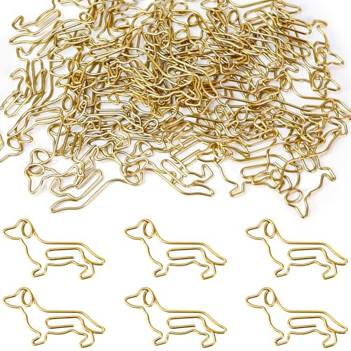 luckaide Büroklammern, 50 Stück Büroklammern Motiv Dackel Gold Metall Kleine Klammern Dachshund Tiereform Lesezeichen Paper Clips Briefklammern Papierklammern Aktenklammer für Postkarten Büro Schule von luckaide
