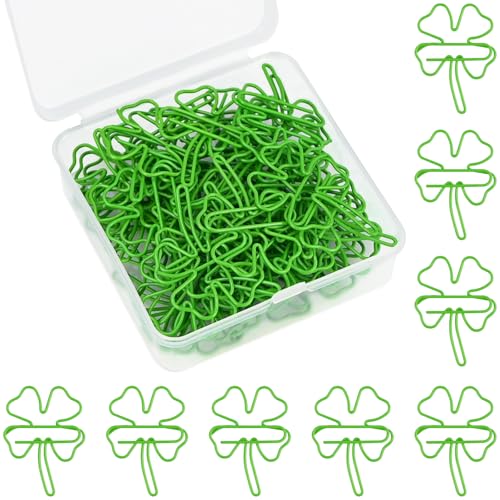 luckaide Büroklammern, 50 Stück Vierblättrige Kleeblatt Büroklammern Motiv Groß Metall Klammern Lesezeichen Paper Clips Kreative Briefklammern Papierklammern Aktenklammer für Postkarten Büro Schule von luckaide