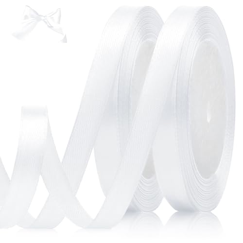 luckaide Weiss Satinband 10mm x 44 Meters Schleifenband Weiß Geschenkband Dekoband Stoffband für Geschenk, Basteln, Nähprojekte, Haarschleifen, Brautstrauß, Hochzeits Dekoration von luckaide