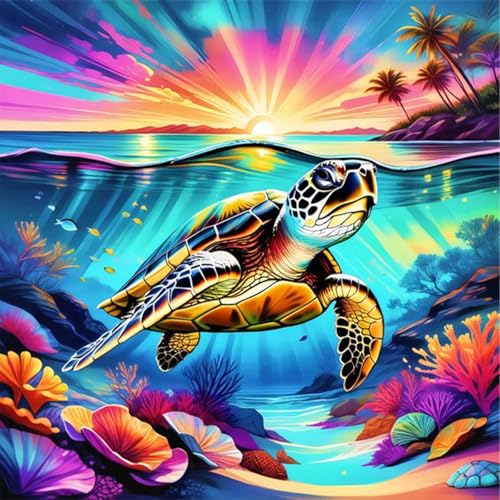 luckyarina Diamond Painting Erwachsene Schildkröte-5D Diamond Painting Schildkröten,Tiere Diamant Painting Bilder Crystal Stickerei Kreuzstich Crafts für Home Wand Décor 30x30cm von luckyarina