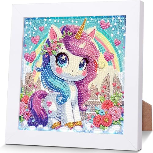 luckyarina Einhorn Diamond Painting Kinder Mit Rahmen - Diamont Art Bilder Einhorn, Tiere Diamond Painting Kinder ab 4 6 8 10 Jahreals Geschenk für Home Wand Décor (18X18 CM) von luckyarina