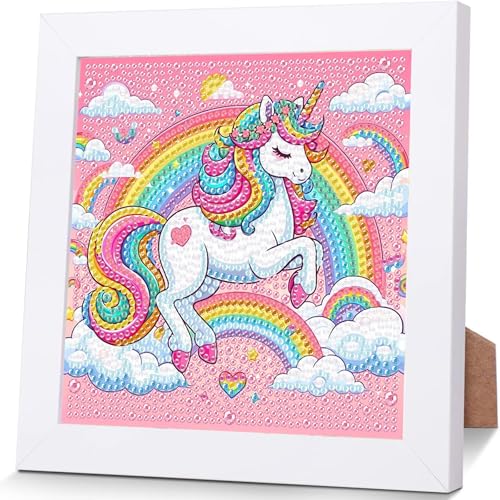 luckyarina Einhorn Diamond Painting Kinder Mit Rahmen - Diamont Art Bilder Tiere, Einhorn Diamond Painting Kinder ab 4 6 8 10 Jahreals Geschenk für Home Wand Décor (18X18 CM) von luckyarina