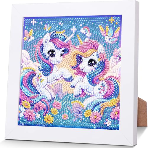 luckyarina Einhorn Diamond Painting Kinder Mit Rahmen - Tiere Diamond Painting Kinder ab 4 6 8 10 Jahreals, Diamont Art Bilder Einhorn Geschenk für Home Wand Décor (18X18 CM) von luckyarina