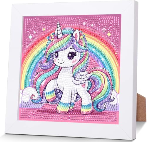 luckyarina Einhorn Diamond Painting Kinder mit Rahmen- Tiere Diamant Painting Bilder kinder, Niedlich Mosaik Bastelset Kinder als Geschenk für Home Wand Décor 18X18CM von luckyarina