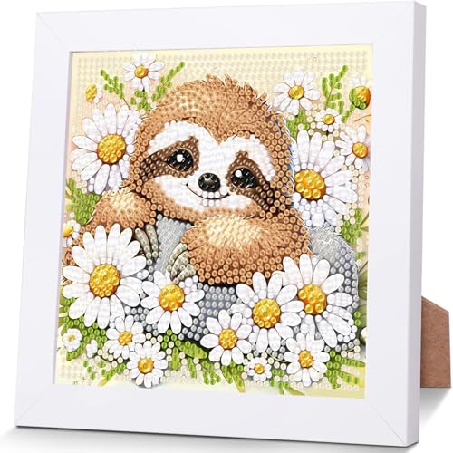 luckyarina Faultier Diamond Painting Kinder Mit Rahmen - Diamont Art Bilder Faultiers, Tiere Diamond Painting Kinder ab 4 6 8 10 Jahreals Geschenk für Home Wand Décor (18X18 CM) von luckyarina