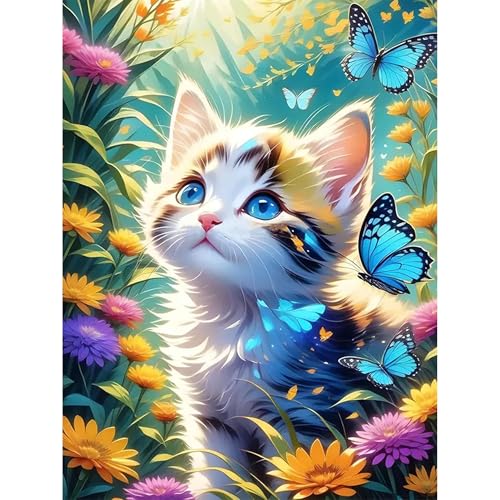 luckyarina Katze Diamond Painting Erwachsene-Diamont Painting Bilder Tiere, Katze Diamond Painting Bild als Geschenk für Home Wall Decor 30X40cm von luckyarina