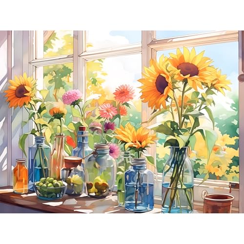luckyarina Malen Nach Zahlen Erwachsene Sonnenblume-Paint by Numbers Adult Landschaft,DIY Handgemalt Ölgemälde Kit für Hause Dekoration verwendet werden30X40CM von luckyarina