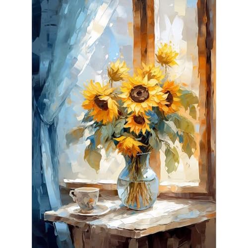 luckyarina Malen Nach Zahlen Erwachsene Sonnenblumen-Sonnenblume Malen Nach Zahlen Erwachsene Leinwand,Blume Paint by Numbers Adult DIY für Geschenk Home Wand Décor 30x40cm von luckyarina