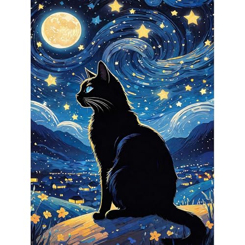 luckyarina Malen Nach Zahlen Kinder ab 5 6 7 8 9 10 Jahre Mädchen-Schwarze Katze Malen Nach Zahlen für Kinder,DIY Handgemalt Ölgemälde Set für Anfänger mit als Geschenk Home Wand Décor 30x40cm von luckyarina