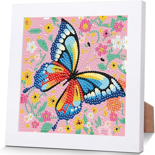 luckyarina Schmetterling Diamond Painting Kinder Mit Rahmen - Diamont Art Bilder Schmetterlings, Tiere Diamond Painting Kinder ab 4 6 8 10 Jahreals Geschenk für Home Wand Décor (18X18 CM) von luckyarina