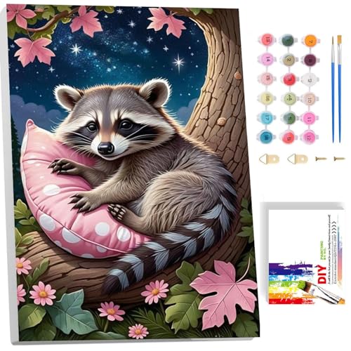 luckyarina Waschbär Malen nach Zahlen Kinder mit Rahmen- Malen nach Zahlen Tiere ab 5 6 7 8 9 10 Jahre, Paint by Numbers für Geschenke und Home Wand Dekor 20x30 CM von luckyarina