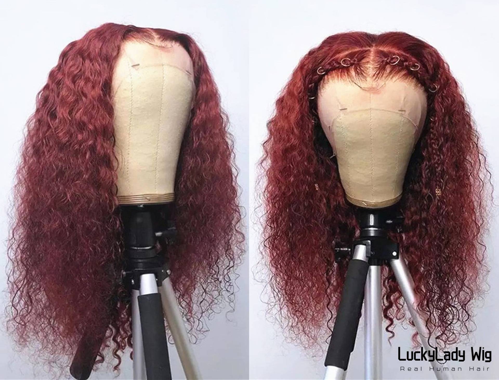 99J Red Wine Burgundy Lose Lockiges Haar Perücken Frontal 13x4 Spitze Perücke Prelucked Echthaar Vorne 13x6 Für Frauen Glueless von luckyladyhair