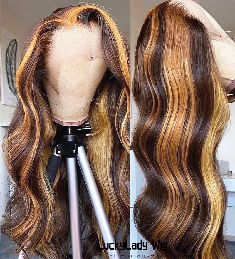 Highlight Braun 5x5 Spitze Haar Perücken Frontal 13x4 Prelucked Balayage Echthaar Perücke Vorne 13x6 Für Frauen 360 von luckyladyhair