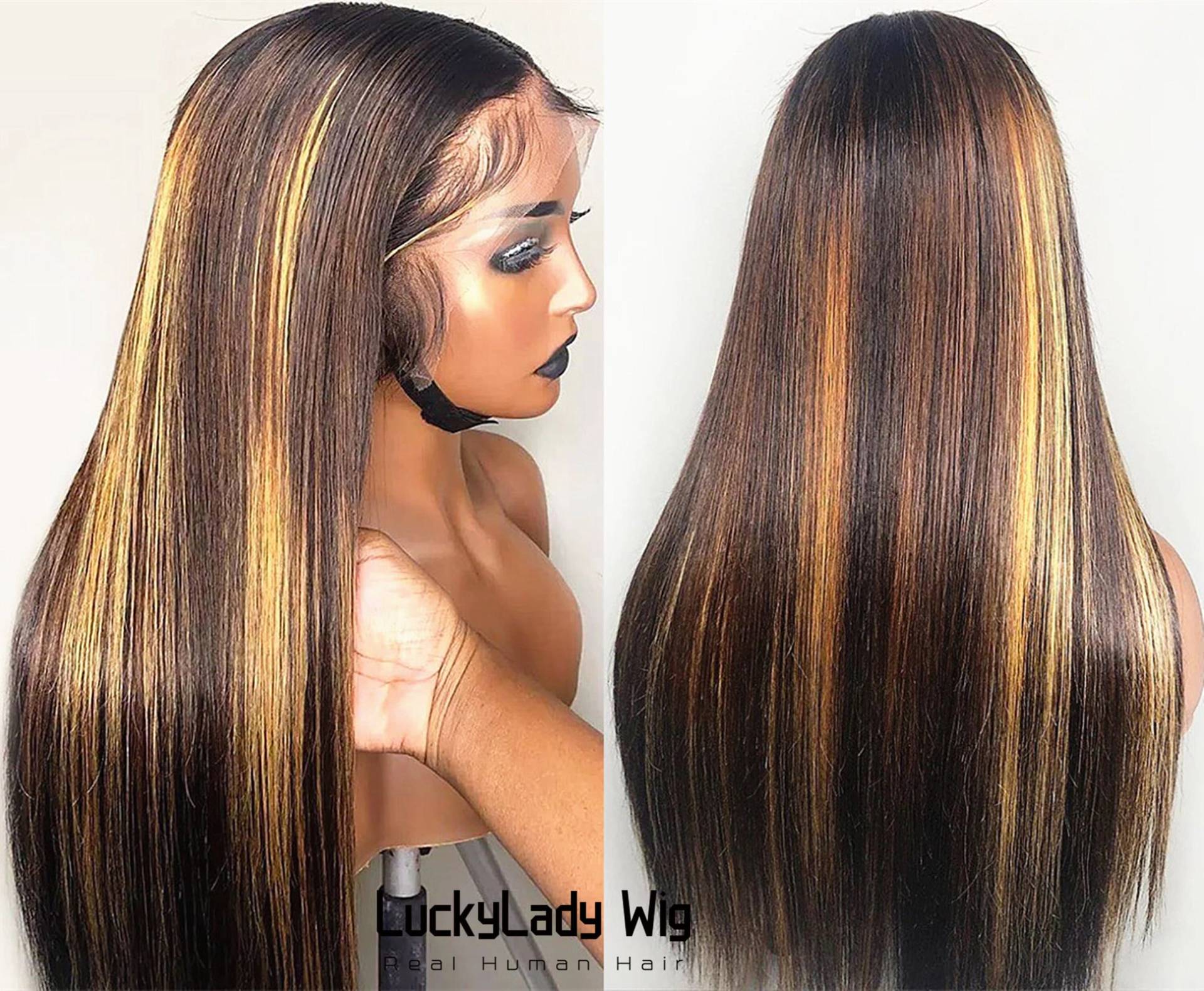 Highlight Frontale Spitze Glattes Haar Perücken Prelucked Echthaar Perücke Klebstoff Frauen Babyhaar Gebleichte Knoten 360 Für von luckyladyhair