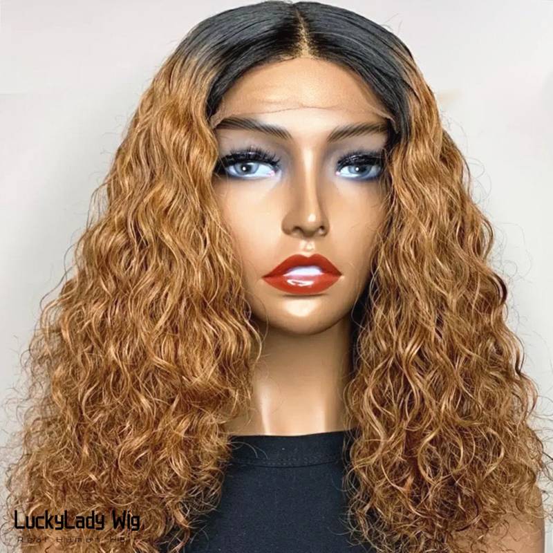 Ombre 2Tone 1B/27 Honigblonde Lose Lockige Haar-Perücken Frontal 13x4 Spitze Perücken Prelucked Haar Echthaar Perücke Vorne 13x6 Für Frauen von luckyladyhair