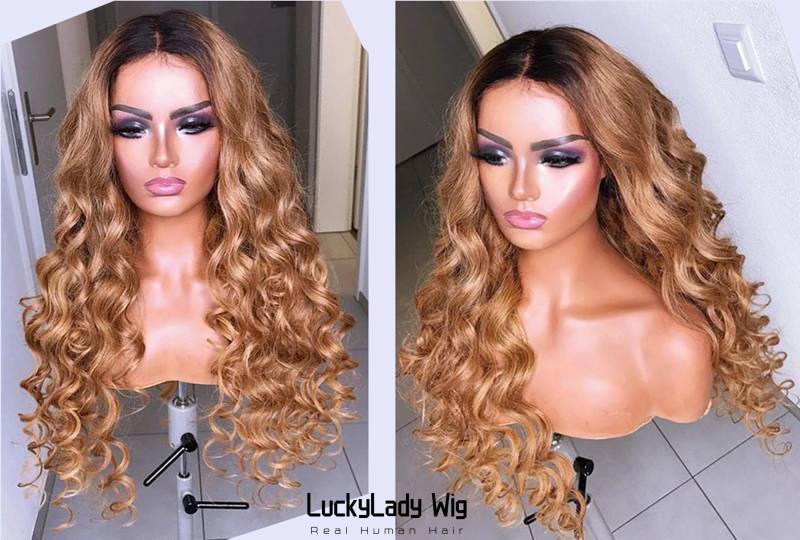 Ombre 2Tone 1B/30 Lose Lockige 360 Spitze Haar Perücken Frontal 13x4 Vorausgelocktes Echthaar Perücke Vorne 13x6 Für Frauen von luckyladyhair