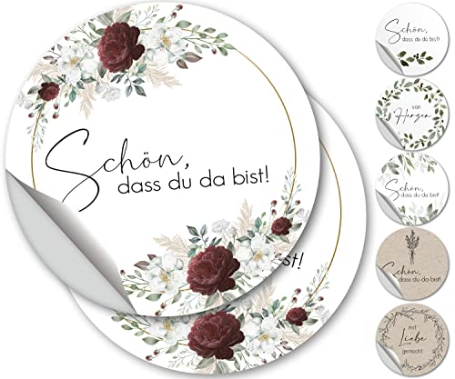 100 Aufkleber Schön dass du da bist - Sticker schön dass du da bist fürs Gastgeschenk, wedding, Hochzeits Sticker, Rund 4,5cm Vintage, Hochzeit, Aufkleber - Burgundy Roses 100 Aufkleber Schön dass du da bist - Sticker schön dass du da bist fürs Gastgeschenk, wedding, Hochzeits Sticker, Rund 4,5cm Vintage, Hochzeit, Aufkleber - Burgundy Roses von luftundliebe