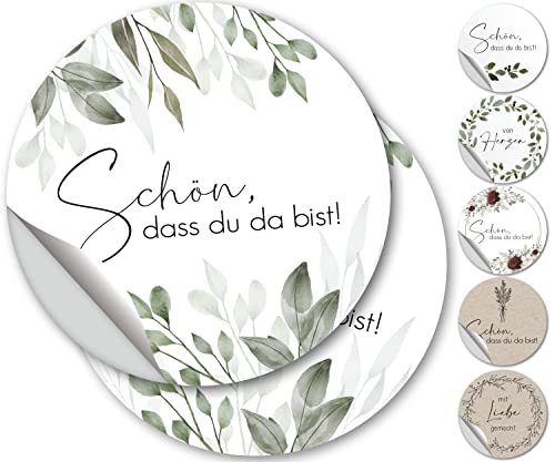 100 Aufkleber Schön dass du da bist - Sticker schön dass du da bist fürs Gastgeschenk, wedding, Hochzeits Sticker, Rund 4,5cm Vintage, Hochzeit, Aufkleber - Eukalyptus von luftundliebe