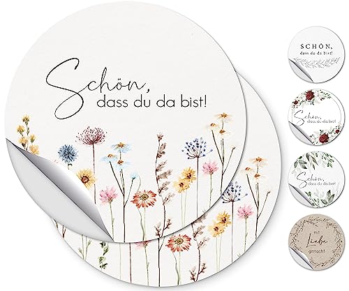 100 Aufkleber Sticker für Gastgeschenke Rund 4,5cm Vintage mit Liebe gemacht Boho Look für Hochzeiten, Geburtstag, Taufe, Konfirmation - Wildflowers von luftundliebe