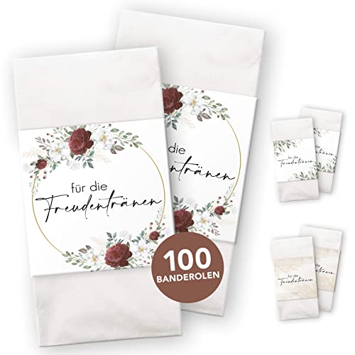 Freudentränen Taschentücher Banderole inkl. Klebepunkte zum verschließen - Taschentücher Hochzeit Freudentränen - Vintage - Taschentücher Kirche - Hochzeits Ideen - Burgundy 100 Stück von luftundliebe