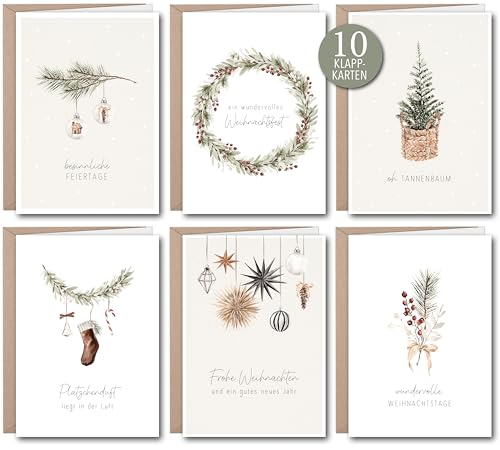 luftundliebe Weihnachtskarten - Weihnachtskarten mit Umschlag Set (10 Stück) - A6 Klappkarten Set zu Weihnachten - Weihnachtskarte - christmas cards - Aquarell Set 2 von luftundliebe