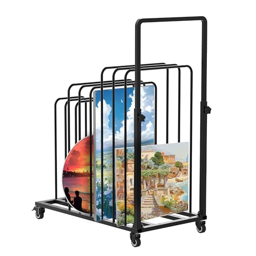 lukar Kunst-Leinwand-Aufbewahrungsregal mit Griff, Metall-Kunst-Aufbewahrungsregal mit Rollen, mobiler Kunst-Trockenständer, Rollkunst-Leinwand-Organizer für Kunststudio, Galerie, Kunstwerke, Schwarz von lukar