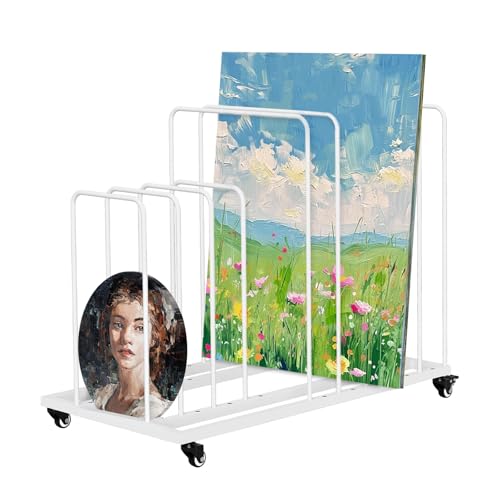 lukar Kunst-Leinwand-Aufbewahrungsregal mit Rollen, verstellbares Metall-Kunst-Aufbewahrungsregal für Leinwandtafeln, Zeichenbrett, Paneele, Drucksachen, Papierblock von lukar