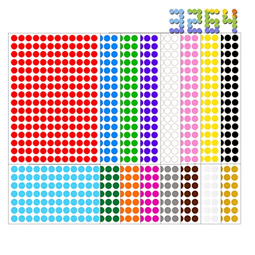 lumcov 3264 Stück,10mm Klebepunkte Runde Punktaufkleber Etiketten Markierungspunkte,Selbstklebende Markierungspunkte,Bunte Selbstklebende Klebepunkte Aufkleber Kleine Farbkodierung(16 Farben) von lumcov
