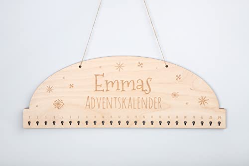 Adventskalender 'Schneeflocke' aus Holz mit Wunschnamen personalisiert, Gravur, wiederverwendbar, Maße 50x18cm von lunabee