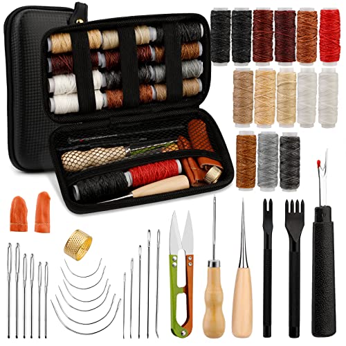 37-teiliges Polster-Reparaturset, Ledernähten-Set mit gewachstem Faden, Nähahle, Nahttrenner, Leder-Nähset mit großen Nähnadeln für DIY-Lederhandwerk-Reparatur 37-teiliges Polster-Reparaturset, Ledernähten-Set mit gewachstem Faden, Nähahle, Nahttrenner, Leder-Nähset mit großen Nähnadeln für DIY-Lederhandwerk-Reparatur von luokefe
