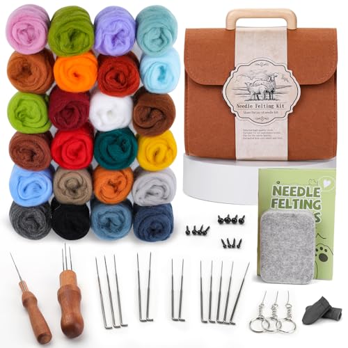 luokefe Nadelfilz-Set, Filzzubehör mit Aufbewahrungstasche, Woll-Set mit Wollmasse, Nadeln, Pad für Bastelarbeiten, Dekoration, 24 Farben luokefe Nadelfilz-Set, Filzzubehör mit Aufbewahrungstasche, Woll-Set mit Wollmasse, Nadeln, Pad für Bastelarbeiten, Dekoration, 24 Farben von luokefe