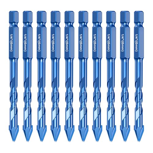 10 Stück Fliesenbohrer Set, 1/4 Sechskantschaft Mauerwerk Betonbohrer, hochfeste Wolframkarbidspitze Fliesenbohrer Set für Porzellan, Glas, Ziegel, Zement, Holz (Blau, 6mm) von luolety