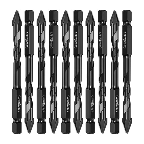 10 Stück Fliesenbohrer Set, 1/4 Sechskantschaft Mauerwerk Betonbohrer, hochfeste Wolframkarbidspitze Fliesenbohrer Set für Porzellan, Glas, Ziegel, Zement, Holz (Schwarz, 6mm) von luolety