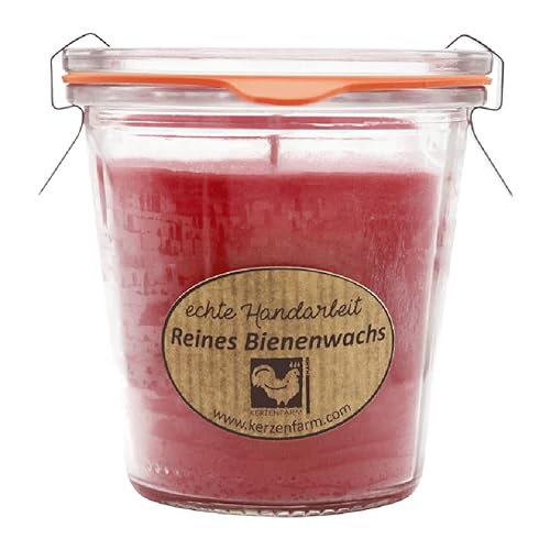 luterna Bienenwachskerze im original Weckglas®, 100% reines Bienenwachs, Dunkelrot, KERZENFARM HAHN, 93/90 mm, 290 ml, Brenndauer ca. 36h von luterna