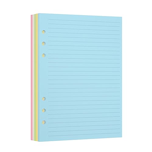 Nachfüllpapier für A5 6-Ringbuch-Notizbuch - Ideal für Büro, Schule, Zuhause, Kreative Projekte und Tagesplanung, 100 GSM, Liniert, 1 Packung (50 Blatt), 5 Farben, passend für A5 6-Ring von luvtree