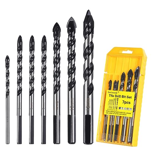 luwiscook 7PCS Fliesenbohrersatz, Mauerwerk Bohrersatz für Porzellan Keramikfliesen, Beton, Ziegelwand, Glas, Kunststoff, Zement und Holz, industrielle Festigkeit Carbid Bohrersatz (4 6 6 6 8 10 12mm) von luwiscook