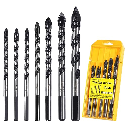 luwiscook Fliesenbohrer Glasbohrer Set, 7 tlg. Fliesenbohrer Set (6,6,6,7,8,10,12mm) für Porzellan, Keramik, Fliesen, Beton, Ziegelwand, Glas, Spiegel, Kunststoff, Holz und Mauerwerk von luwiscook