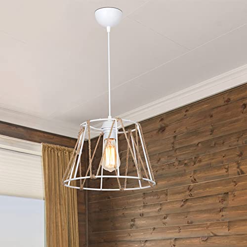 lux.pro Pendelleuchte Halifax 1 x E27 Lampe Wohnzimmer Hängelampe Weiß Hängeleuchte Vintage Juteseil von lux.pro