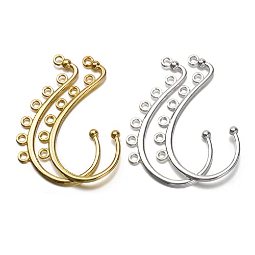 20 Stück Legierung 7 Löcher kein Piercing Ohrmanschette Ohrringe DIY Lange Kette Quaste Ohrring Ohrwickel Haken Zubehör für Schmuck Ohrringherstellung, Silber und Gold von luzen