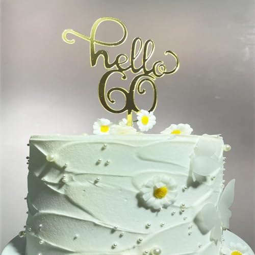 Hello 60 Cake Topper, Gold Acryl Cheers to 60 Years/60 Fabulous/Golden Anniversaries/60th Theme Cake Decoration for Birthday Wedding Anniversary Party von lvbeybc