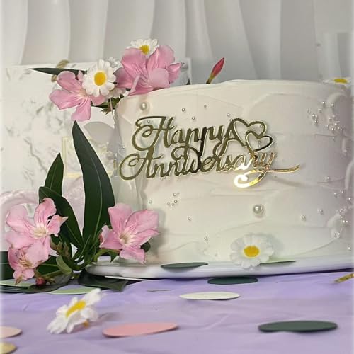 Tortenaufsatz "Happy Anniversary" mit goldenem Acryl-Design mit Herzen, Hochzeitsdekoration, Hochzeitstag, Valentinstag, Jahrestag, Geburtstagsparty-Dekoration für Männer und Frauen Tortenaufsatz "Happy Anniversary" mit goldenem Acryl-Design mit Herzen, Hochzeitsdekoration, Hochzeitstag, Valentinstag, Jahrestag, Geburtstagsparty-Dekoration für Männer und Frauen von lvbeybc