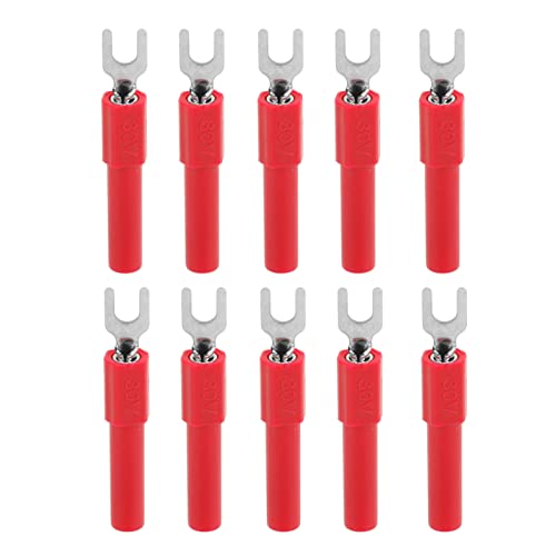 10 Stücke 4mm Forkenform U -Typ CRIMP -Anschlüsse Multimeter -Teststecker Rot isoliert Hülse Elektrische Klemmen Kupferkern Zinnplattiertes Anti -geeignet für die (Rot) von lvifloae
