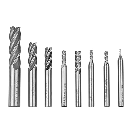 lvifloae 8pcs HSS Straight Shank End Mill Set 4 Flöte vielseitig Hochgeschwindigkeits -Stahlbohrer Bohrer Professionelle CNC -Frässchneider -Bits für Metallholz Kunststoffbohrungen von lvifloae