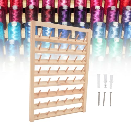lvifloae Wandmontierter Garnhalter aus Holz, nähgarnhalter wand Garnständer für 48 Spulen mit Haken zum Aufhängen,Organizer für Stickerei, Haarflechten, Nähen, DIY, umweltfreundliche Stickspule von lvifloae