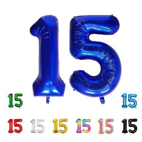 Geburtstags-Zahlenballons XXL-Riesen-Folienballons 40 Zoll – 101 cm Luftballons Geburtstag Jungen Mädchen Babyparty Geburtstagsdekorationen Jubiläumsparty-Dekorationen (Blau, 15) von lxmydm